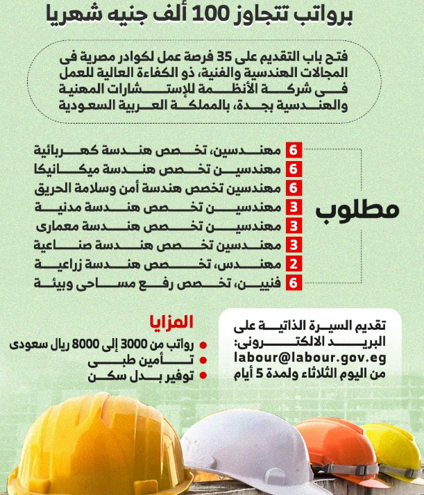 وزارة العمل المصرية تفتح باب التقديم لوظائف في السعودية